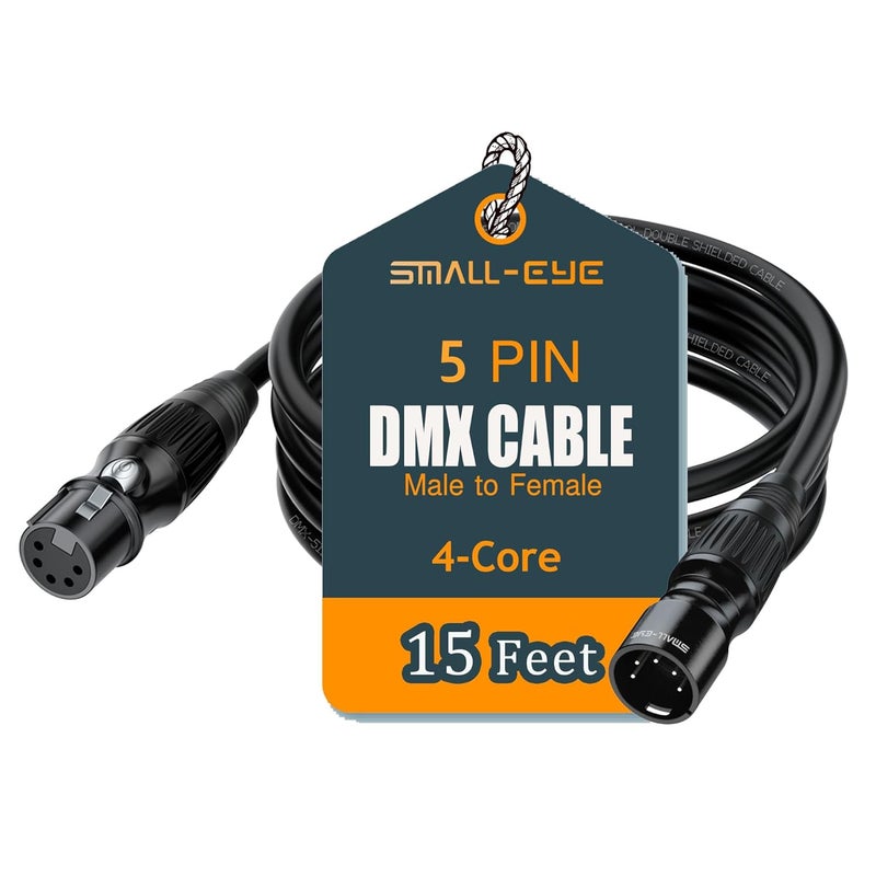 SMALL-EYE 5 Pin DMX Cable 15 ft 1 Pack – Premium 4-Core Male to Female Stage Lighting DMX512 Cable (15') - Image 1